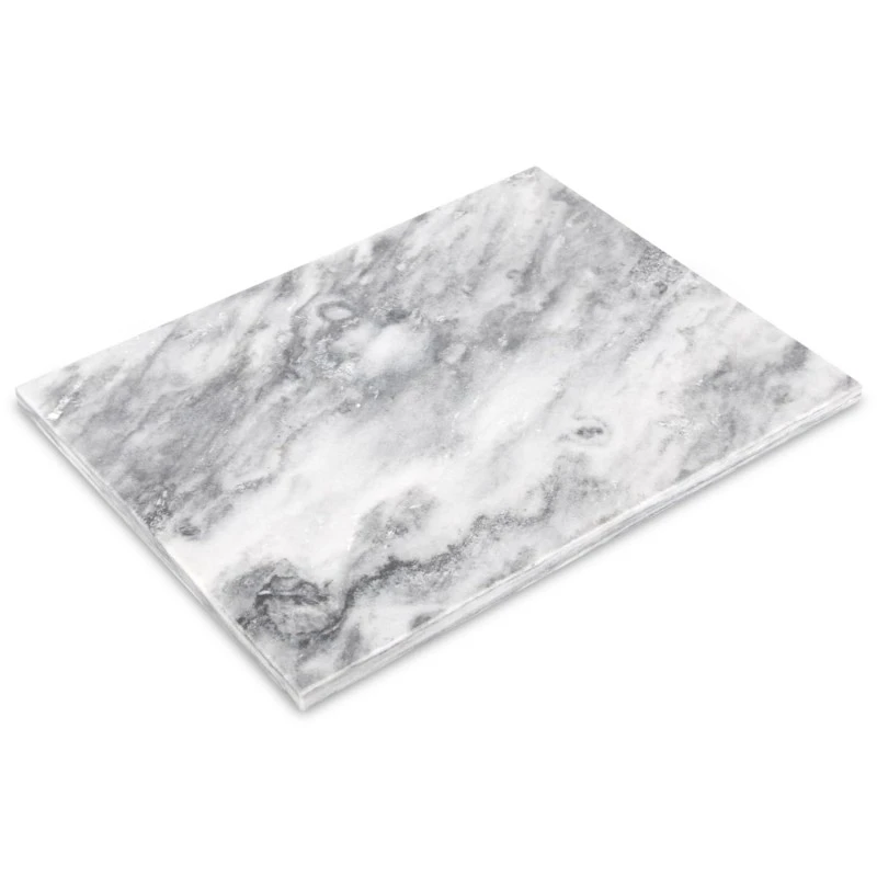 Mantel individual rectangular de m&aacute;rmol blanco y gris