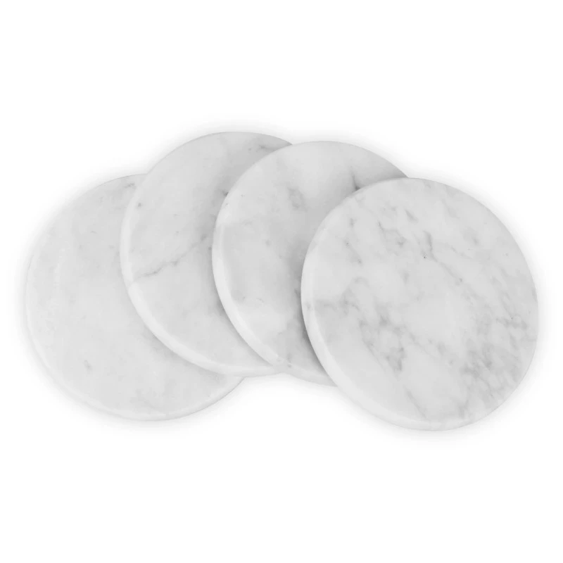 Juego de 4 posavasos redondos de m&aacute;rmol blanco gris