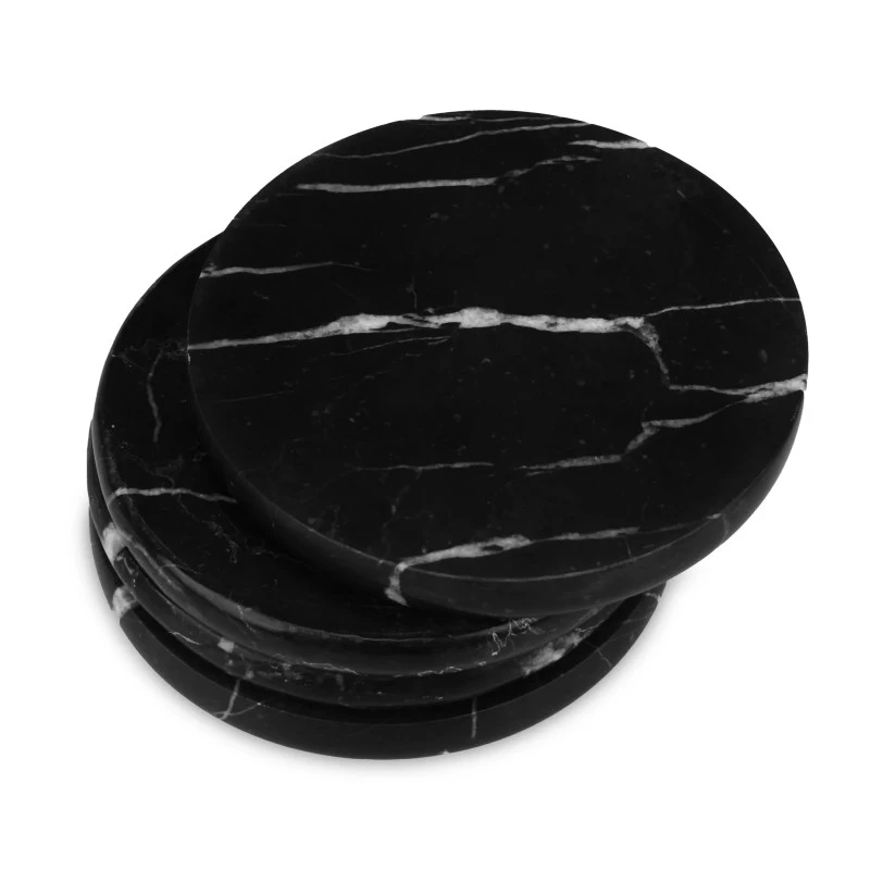 Juego de 4 posavasos redondos de m&aacute;rmol negro Marquina