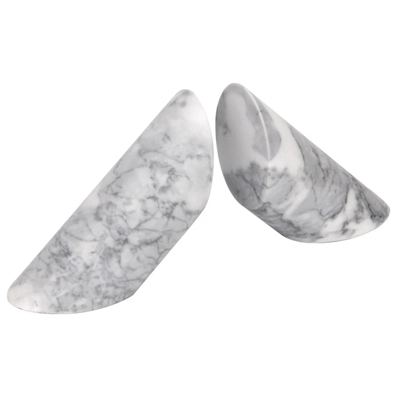 Juego de 2 sujetalibros inclinados de m&aacute;rmol blanco gris