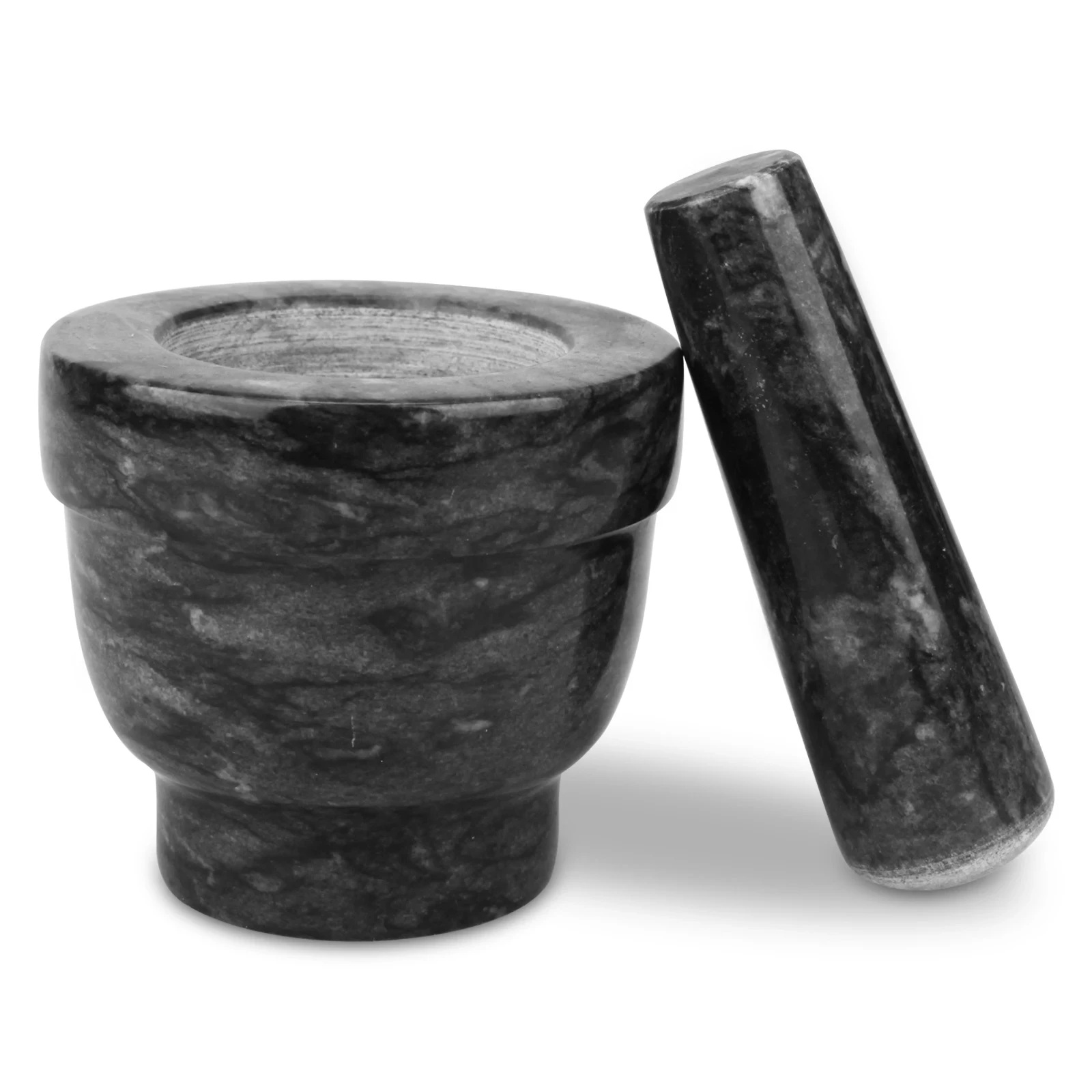 Mortero y mortero de m&aacute;rmol gris negro D8x7,5 cm Alto
