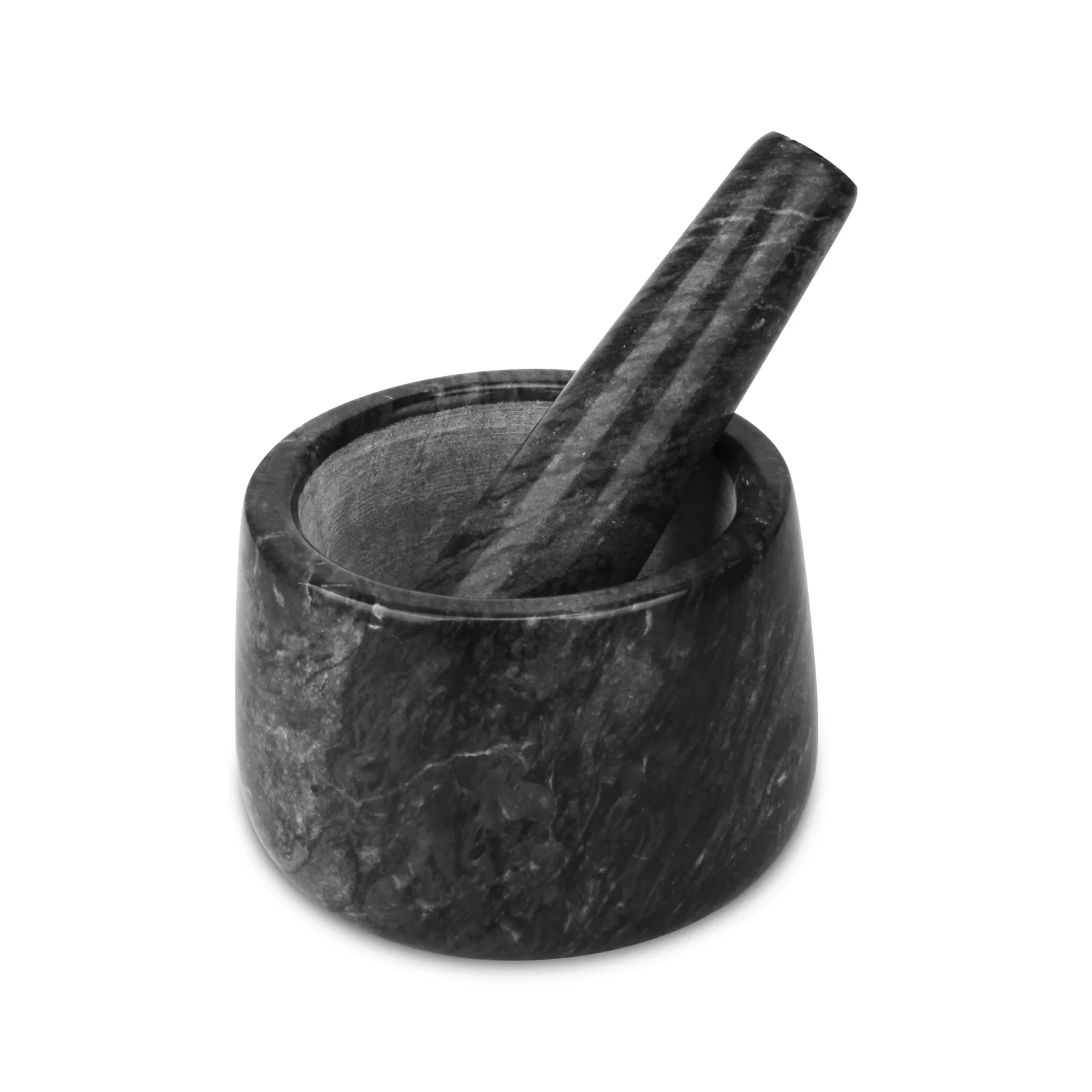 Mortero y mortero de m&aacute;rmol gris negro D12,5x8,5 cm alto