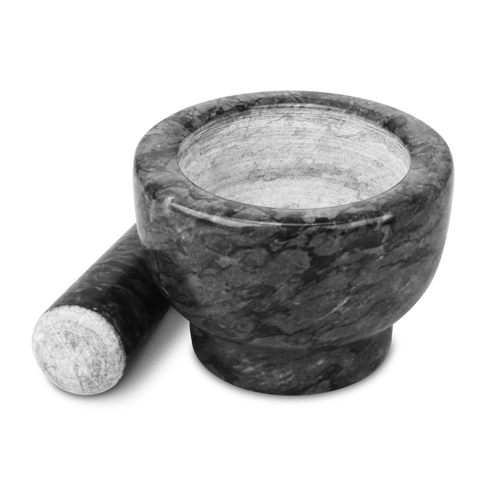 Mortero y mortero de m&aacute;rmol gris oscuro D13x9cm H