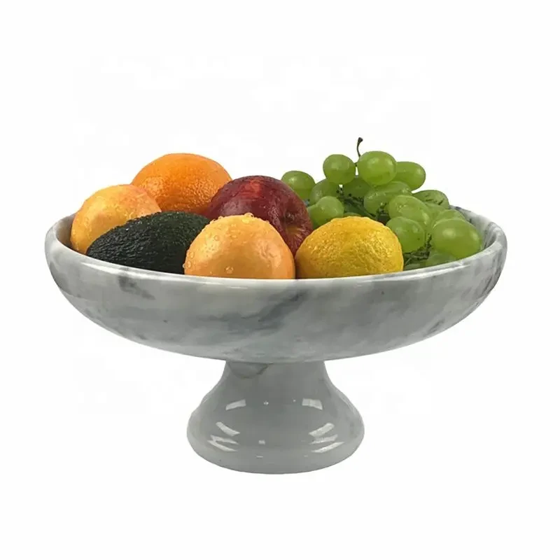 Frutero redondo de m&aacute;rmol blanco gris