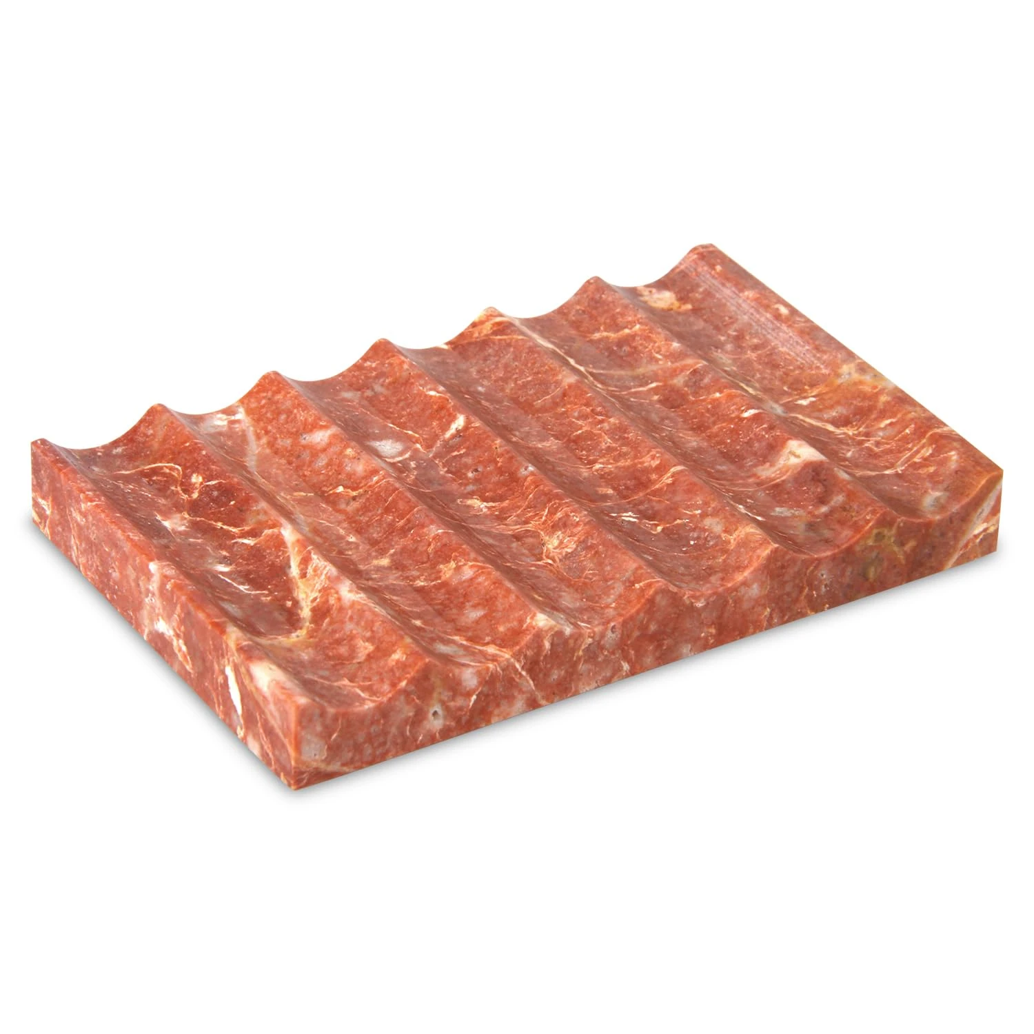 Jabonera de m&aacute;rmol travertino rojo ondulado