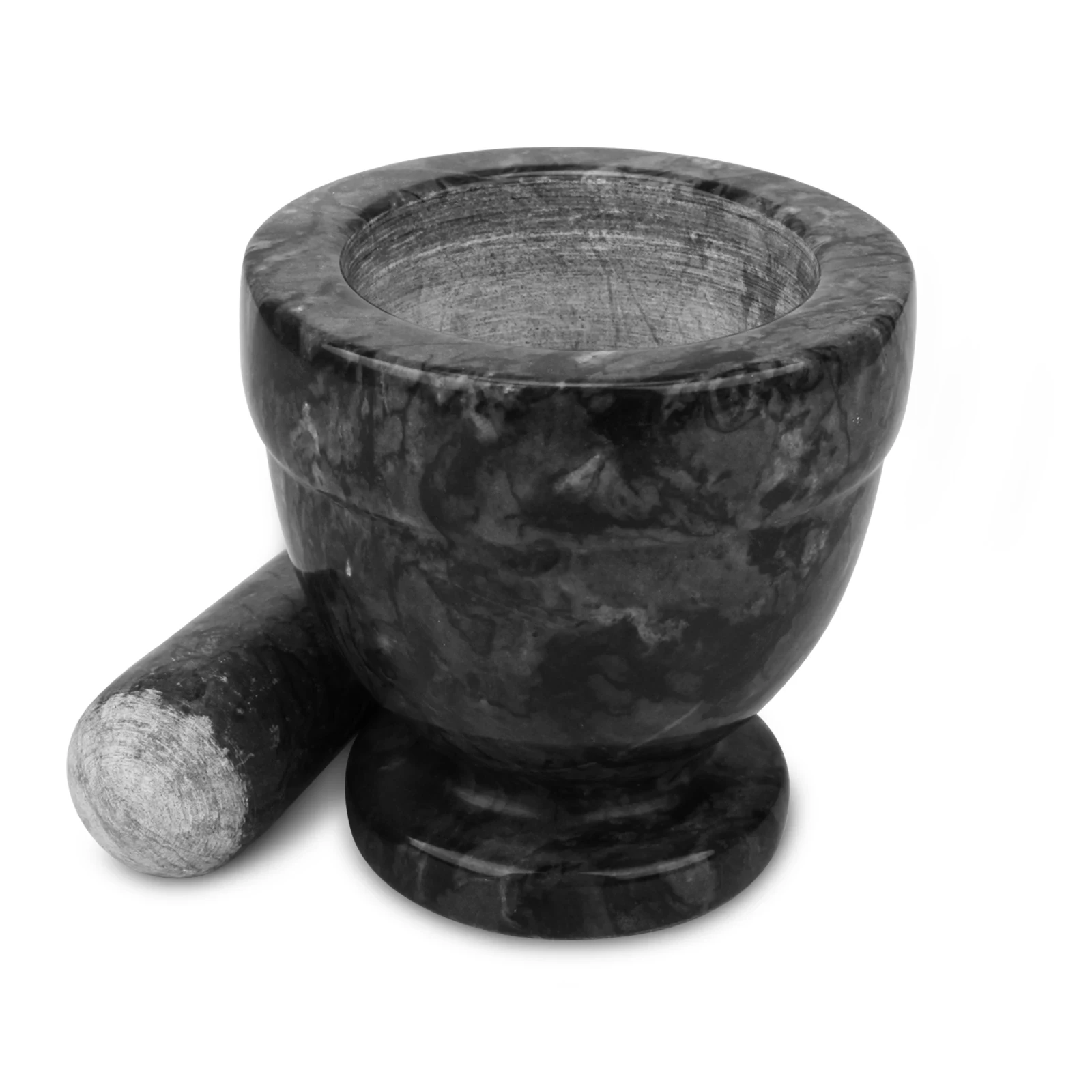 Mortero de m&aacute;rmol gris negro D 10,5 x 10,5 cm H