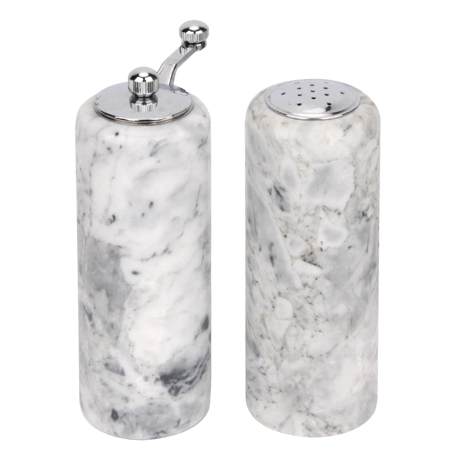 Juego de 2 saleros y molinillos de pimienta de m&aacute;rmol gris blanco