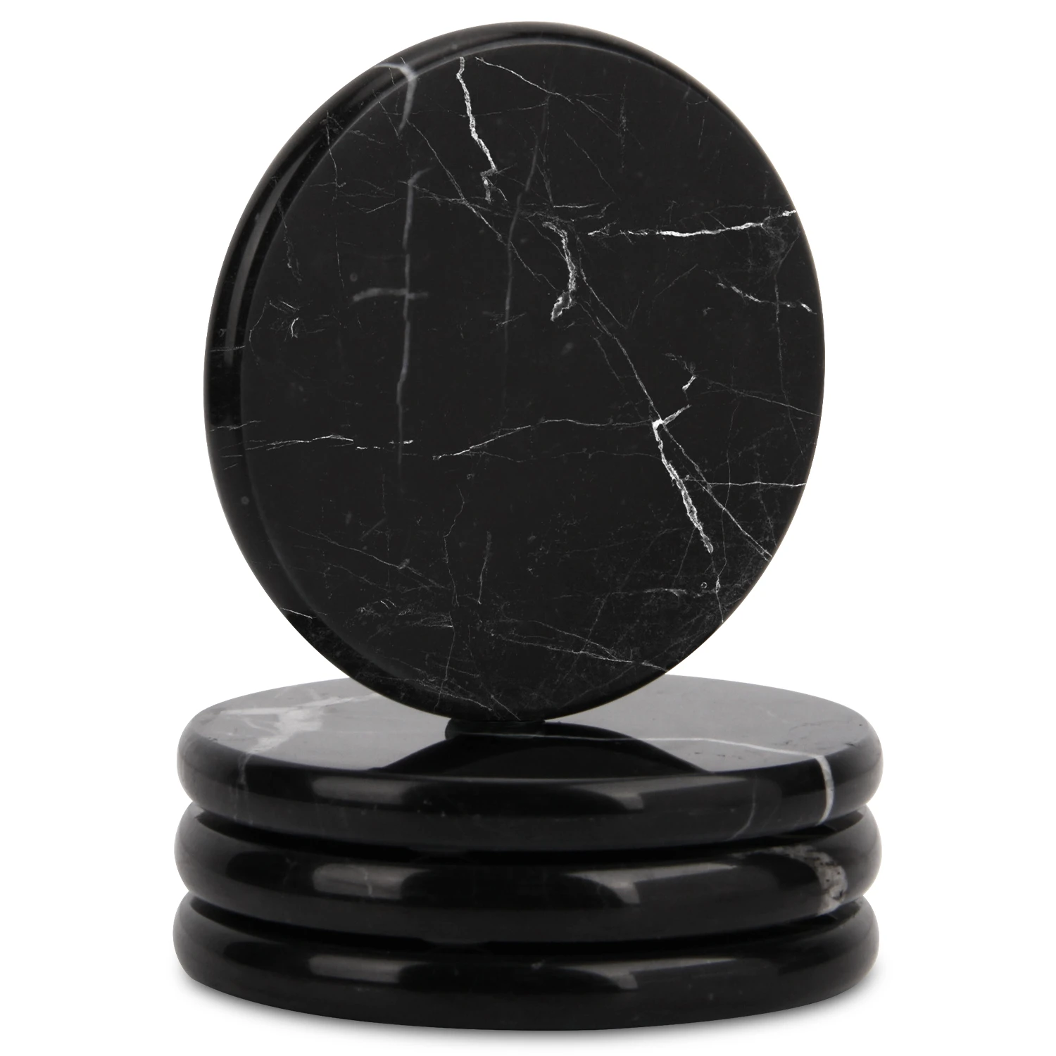 Juego de 4 posavasos redondos de m&aacute;rmol negro Marquina
