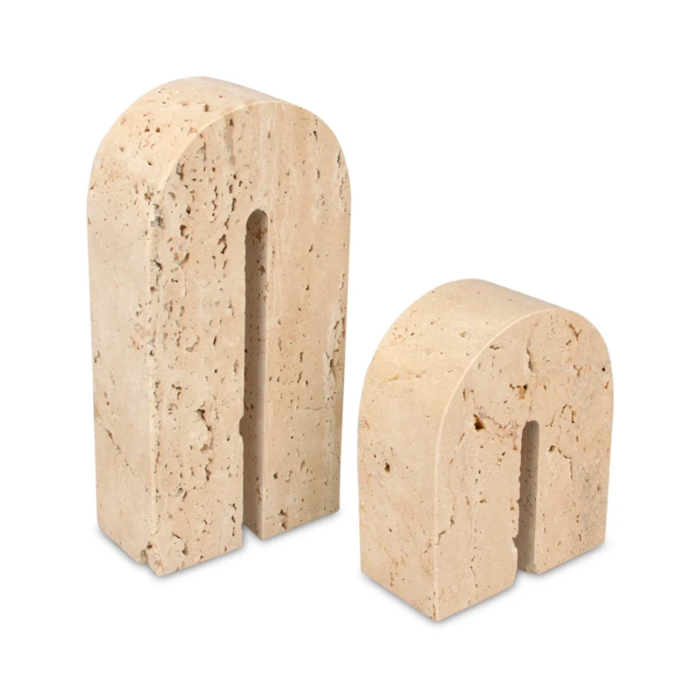 Juego de 2 arcos decorativos para el hogar en m&aacute;rmol travertino beige