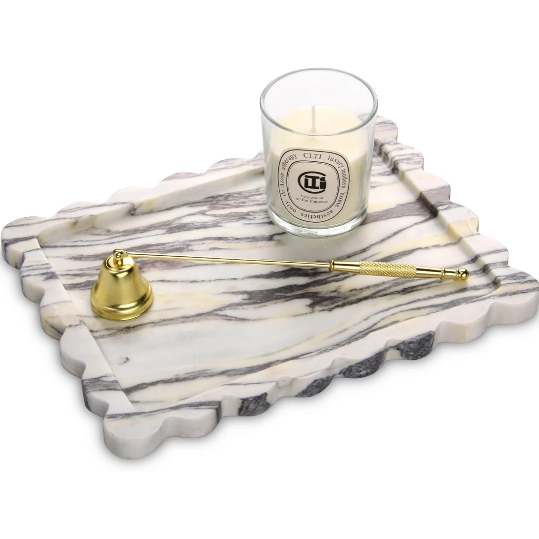 Bandeja de m&aacute;rmol rectangular de lujo de Bulgari italiano con borde ondulado