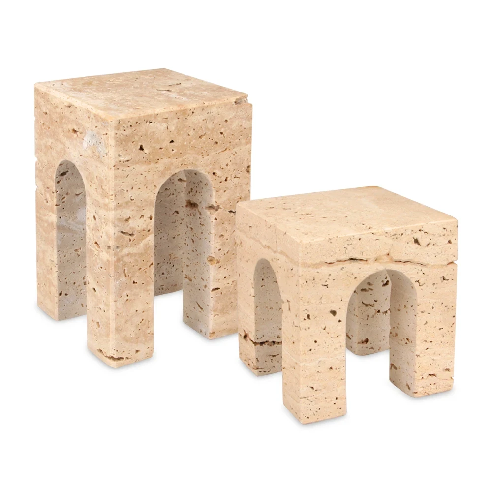 Juego de 2 piezas decorativas de m&aacute;rmol travertino beige para el hogar