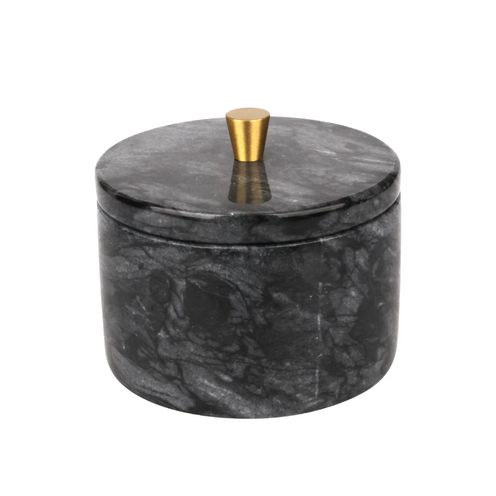 Bote de joyer&iacute;a de m&aacute;rmol gris oscuro con asa dorada