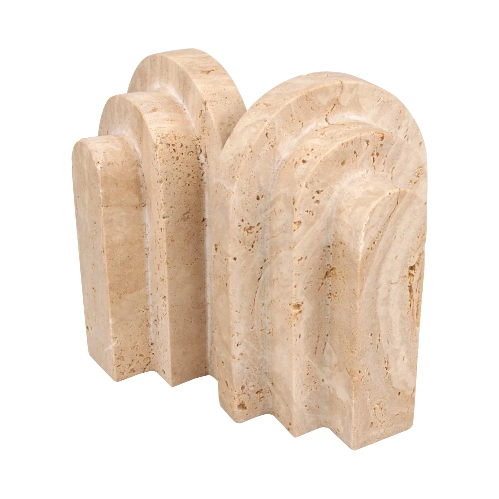 Juego de 2 sujetalibros de m&aacute;rmol travertino beige
