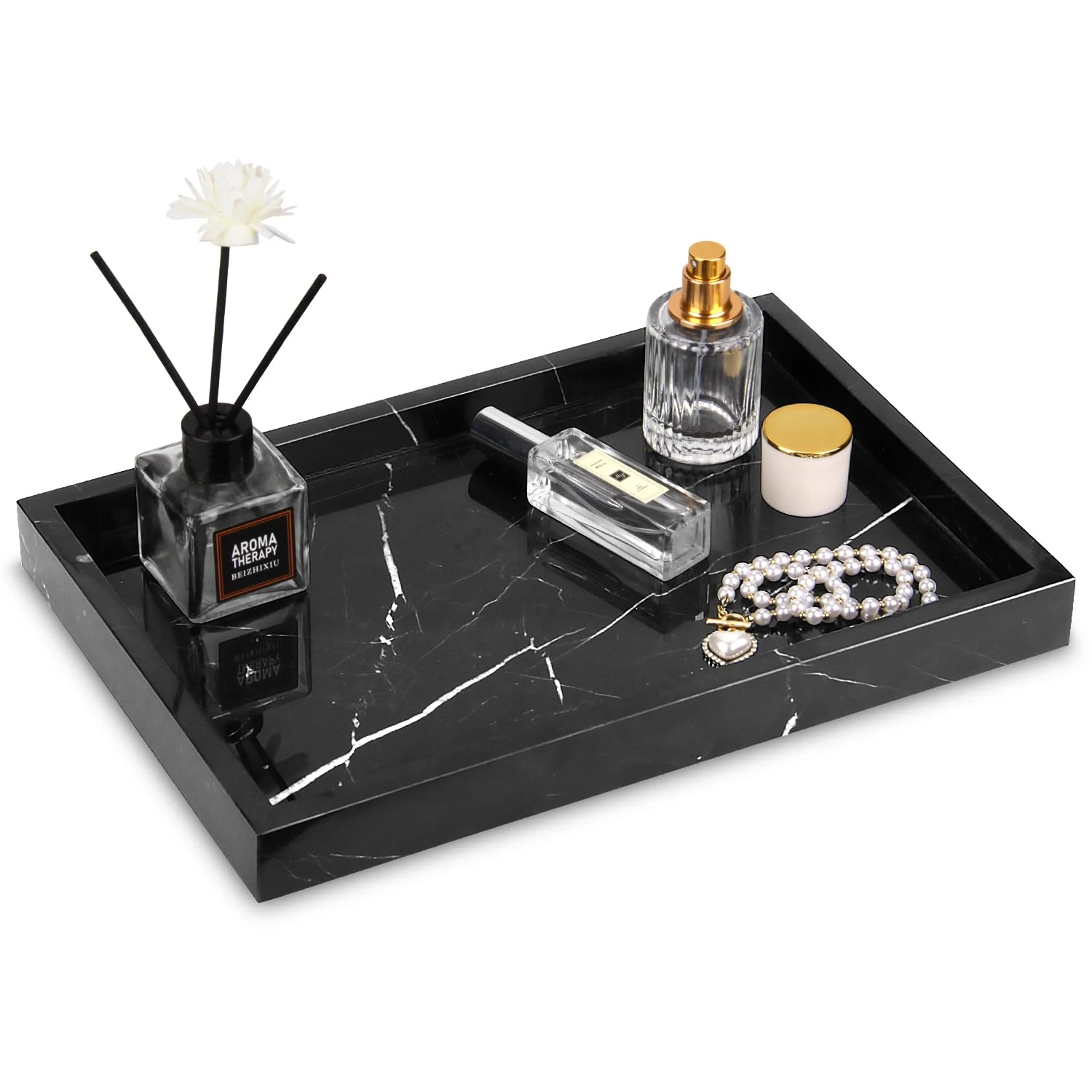 Bandeja rectangular de m&aacute;rmol negro Marquina de lujo