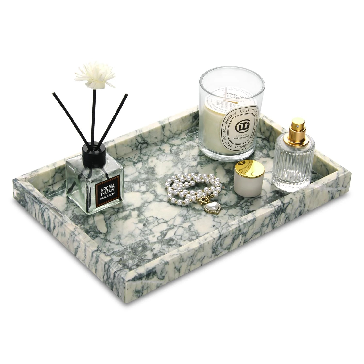 Bandeja rectangular de m&aacute;rmol verde loto