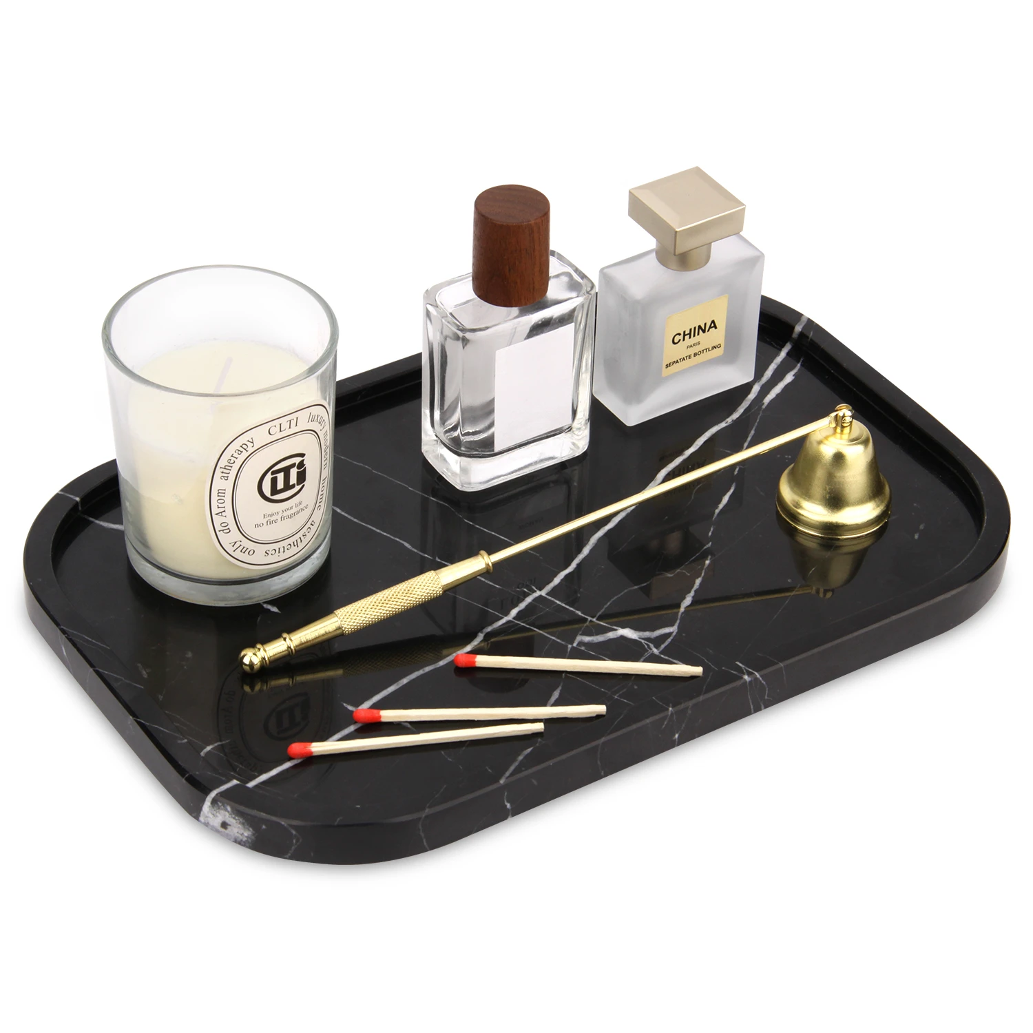 Bandeja rectangular de m&aacute;rmol negro Marquina