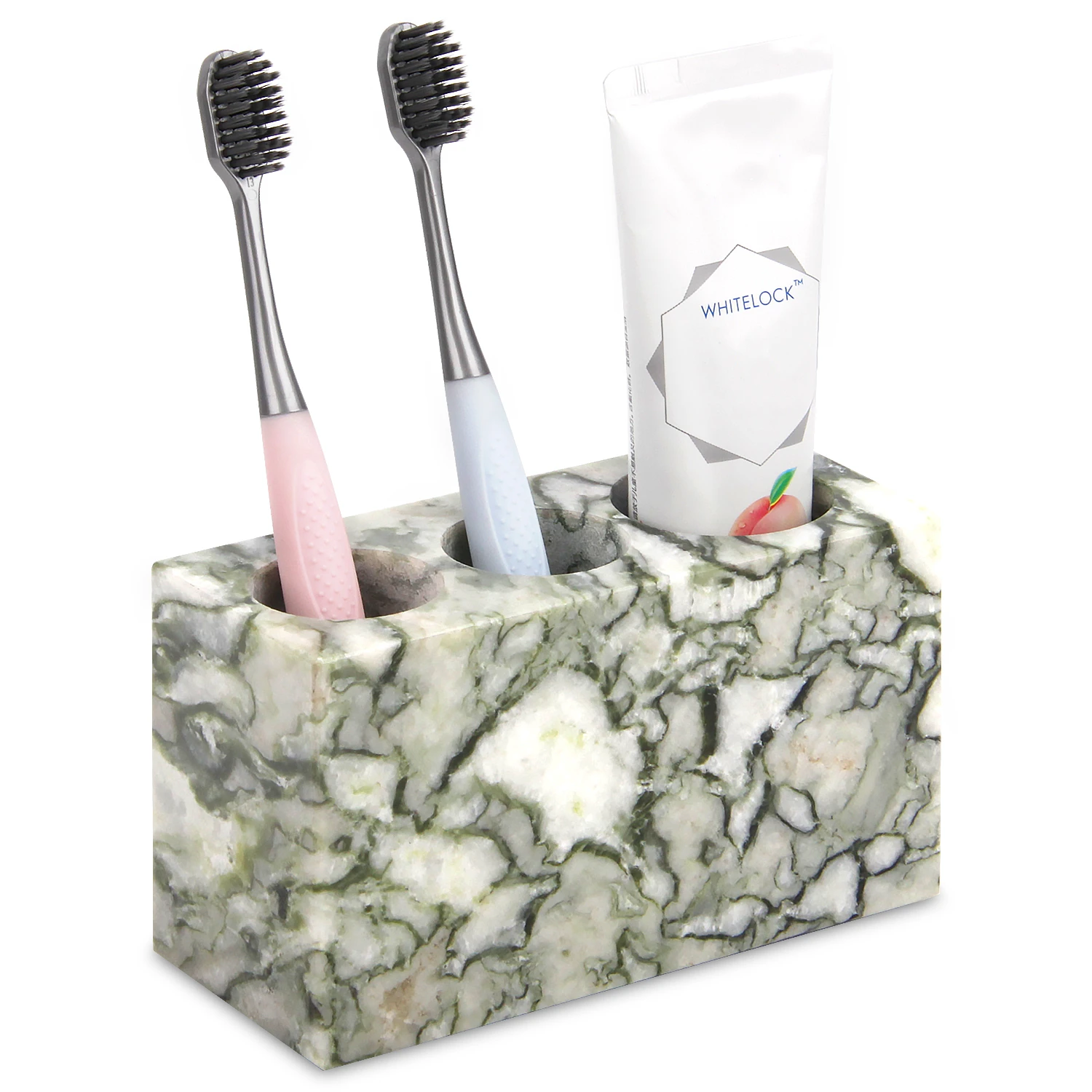 Soporte para cepillos de dientes de m&aacute;rmol natural con 3 ranuras, encimera organizadora de ba&ntilde;o de p