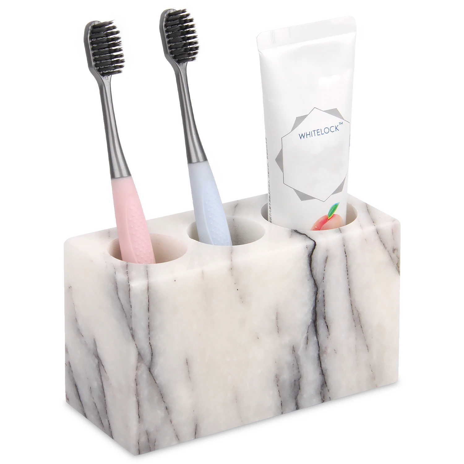 Soporte para cepillos de dientes de m&aacute;rmol natural con 3 ranuras, encimera organizadora de ba&ntilde;o de p