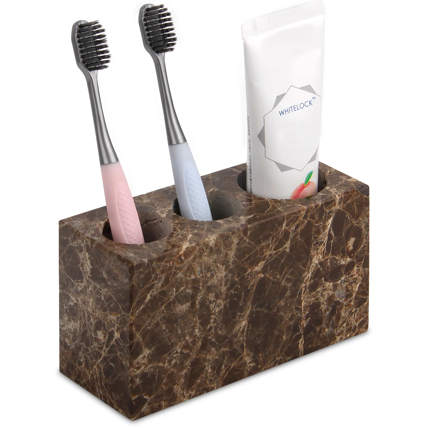 Soporte para cepillos de dientes de m&aacute;rmol natural con 3 ranuras, encimera organizadora de ba&ntilde;o gran