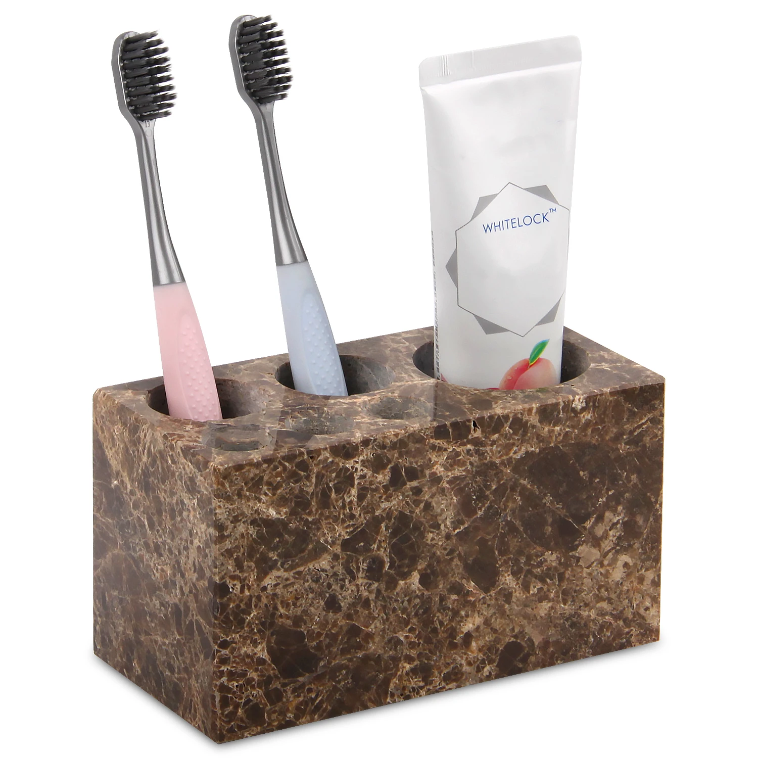 Soporte para cepillos de dientes de m&aacute;rmol natural con 6 ranuras, encimera organizadora de ba&ntilde;o gran