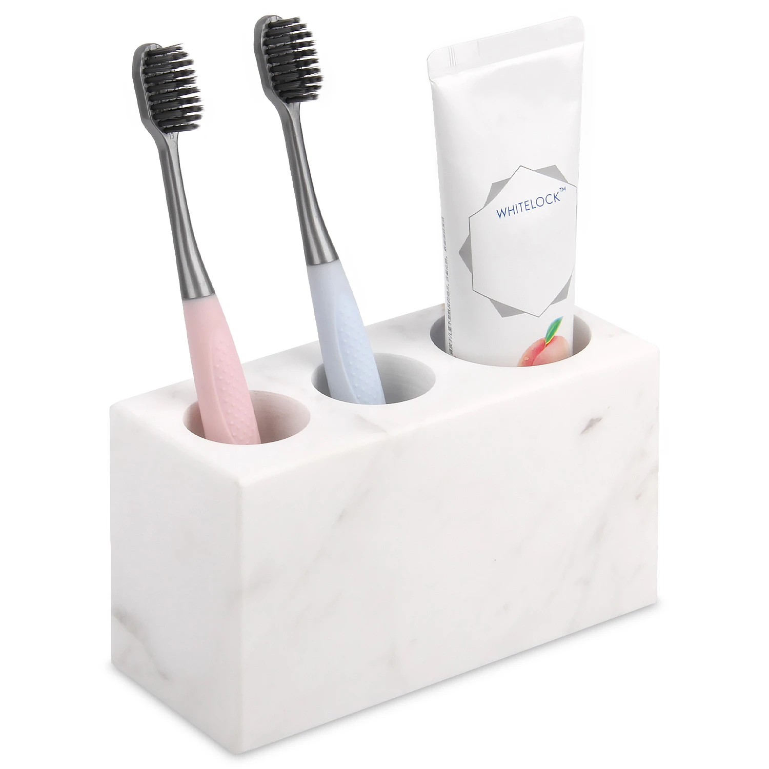 Soporte para cepillos de dientes de m&aacute;rmol natural con 3 ranuras, encimera organizadora de ba&ntilde;o de p