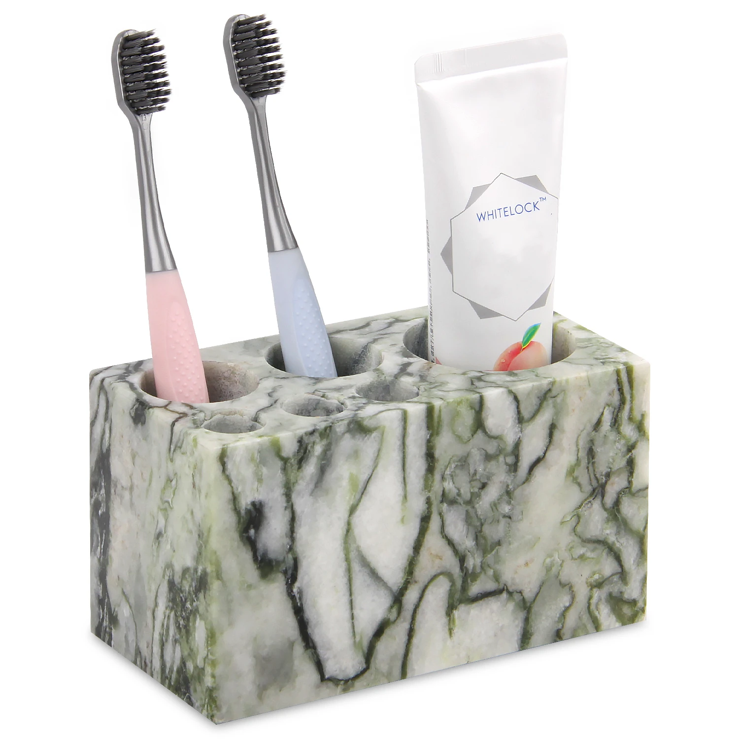 Soporte para cepillos de dientes de m&aacute;rmol natural con 6 ranuras, encimera organizadora de ba&ntilde;o gran