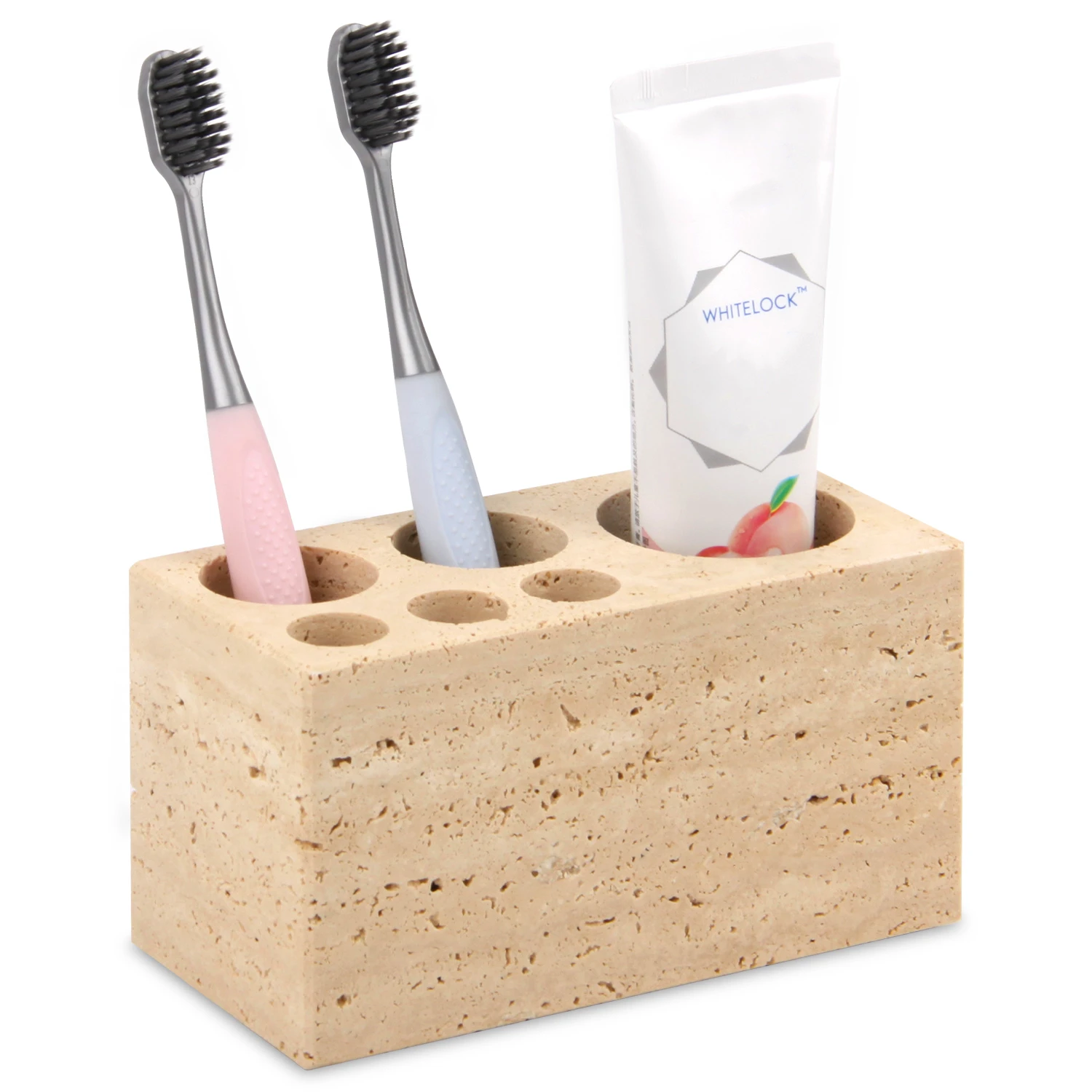 Soporte para cepillos de dientes de m&aacute;rmol natural con 6 ranuras, encimera organizadora de ba&ntilde;o gran