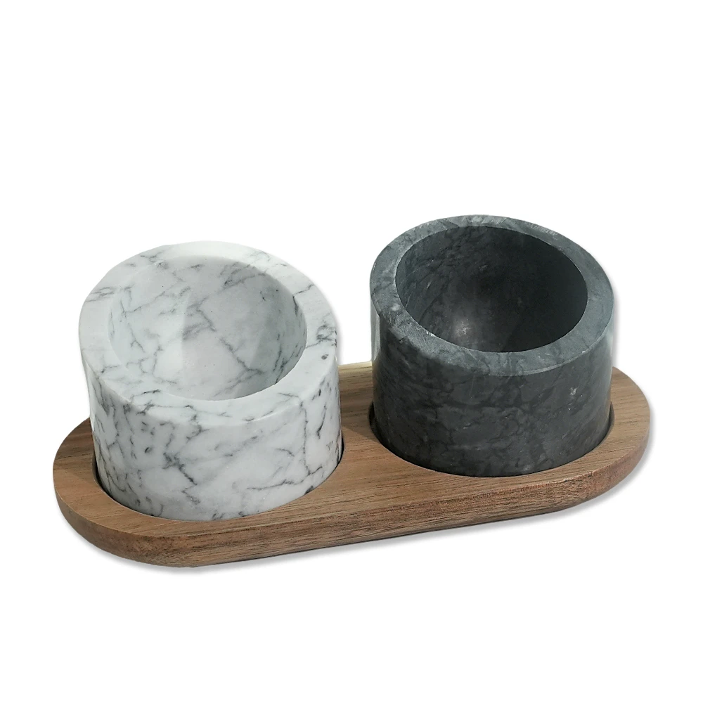 Juego de 2 tarros de sal y pimienta de m&aacute;rmol blanco, gris y gris oscuro