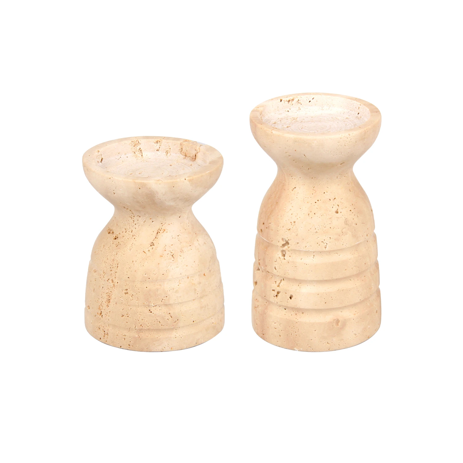 Juego de 2 candelabros de travertino beige