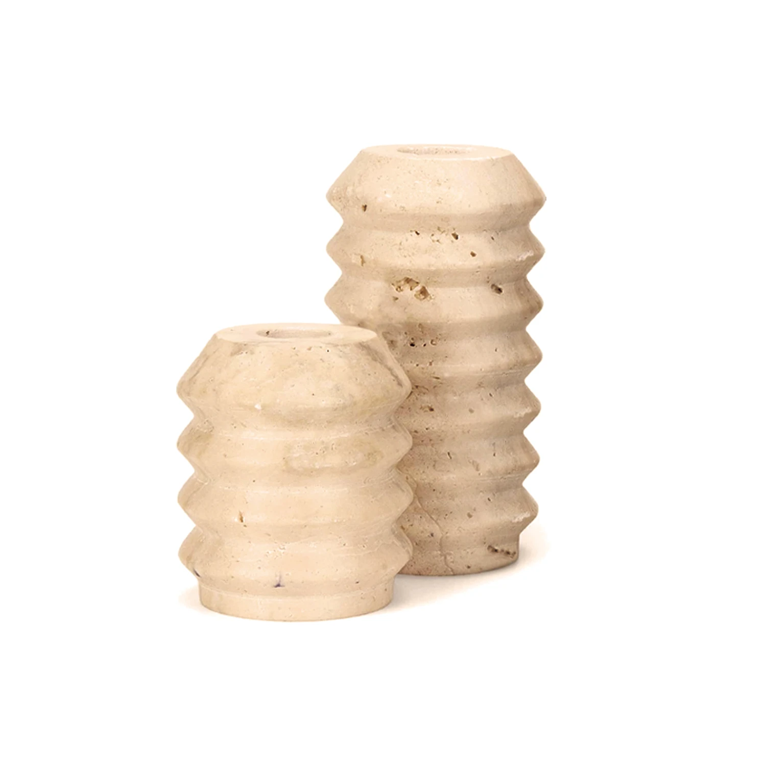 Juego de 2 candelabros de travertino beige