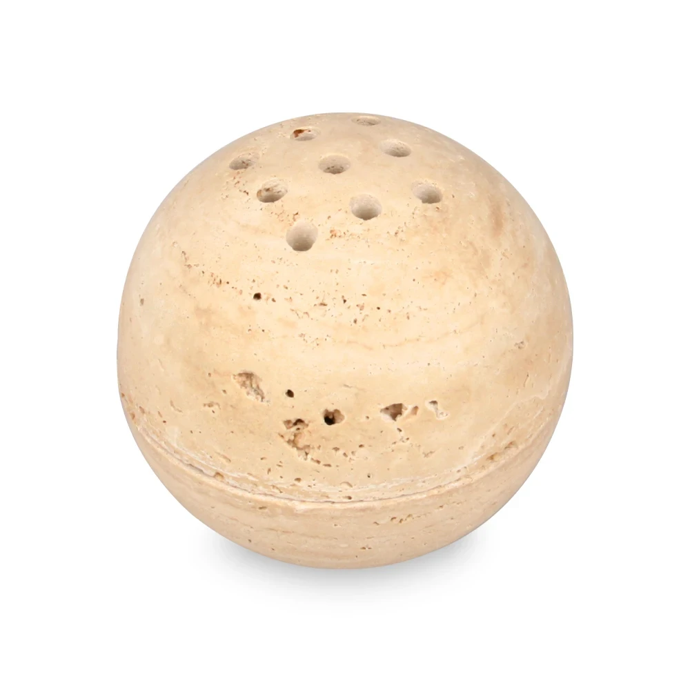 Quemador de incienso esf&eacute;rico de travertino beige